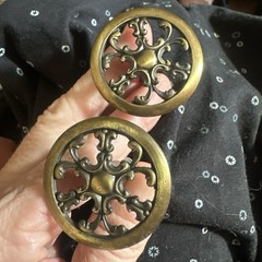 8 Vtg Oiled Bronze Finish Cabinet Pulls Drawer Knobs Marked JAPAN- Brass?
