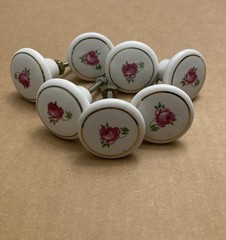 10 Vintage Porcelain Ceramic Drawer Cabinet Door Pull Knobs White Gold Pink Rose