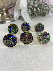 Set of 6 Iridescent Cabinet Knobs Multicolor Gold Tone Base Furniture Hardware