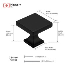 homdiy 10 Pack Black Cabinet Knobs Matte Black Square Dresser Drawer Knobs Zi…