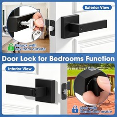 Exterior Door Locks, Keyed Alike Black Door Handle with Lock and Key, 4 Pack