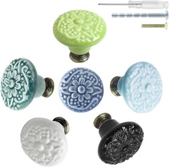 12 Pcs 6 Colors Ceramic Kitchen Cabinet Knobs and Pulls, Retro