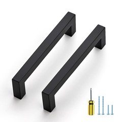 3 Pack Black Cabinet Pulls 5 Inch Square Matte Kitchen Drawer Handles Set
