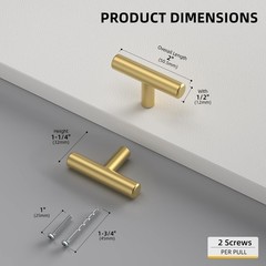 15 PCS Brushed Brass Single Bar Cabinet Cupboard Drawer Door Handle Knob 2 In