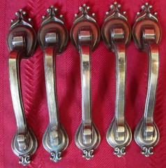 5 Amerock Antique English 1977 Brass Vertical Cabinet Pull Drawer Handle 737-A-1