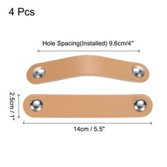 4 Pack Leather Drawer Pulls Double Hole Knobs Beige/Silver(Hole Spacing:96mm)