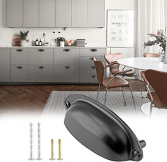 6Pcs Glossy Black Cup Drawer Pull 3.5 Hole Centers Metal Cup Pull Vintage Shel