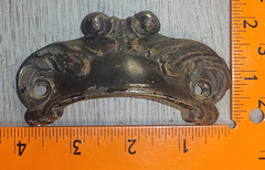 Antique Bin Drawer Handle Cup Pulls Set 6 Ornate Worn Black Cast Iron Original