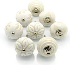 8Pcs Cream White Beige Ceramic Cupboard Cabinet Drawer Pull Door Knobs