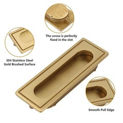 Flush Door Pull Brass Sliding 4.1×1.5×0.5in Recessed Drawer Cabinets Cupboard