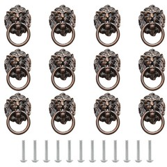 Murtenze 12 Pieces Antique Lion Head Cabinet Knobs, Ring Pulls Handle for Dra…