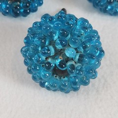 Round Clustered Glass Cerulean Blue Beaded Drawer Pulls Handles~Set of 5~BOHO