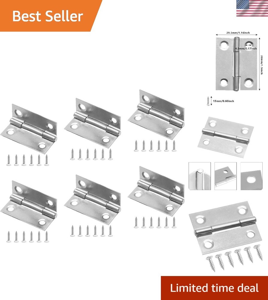 Durable 1.5 Inch Mini Hinges – 6 Pack Stainless Steel for Crafts & Projects