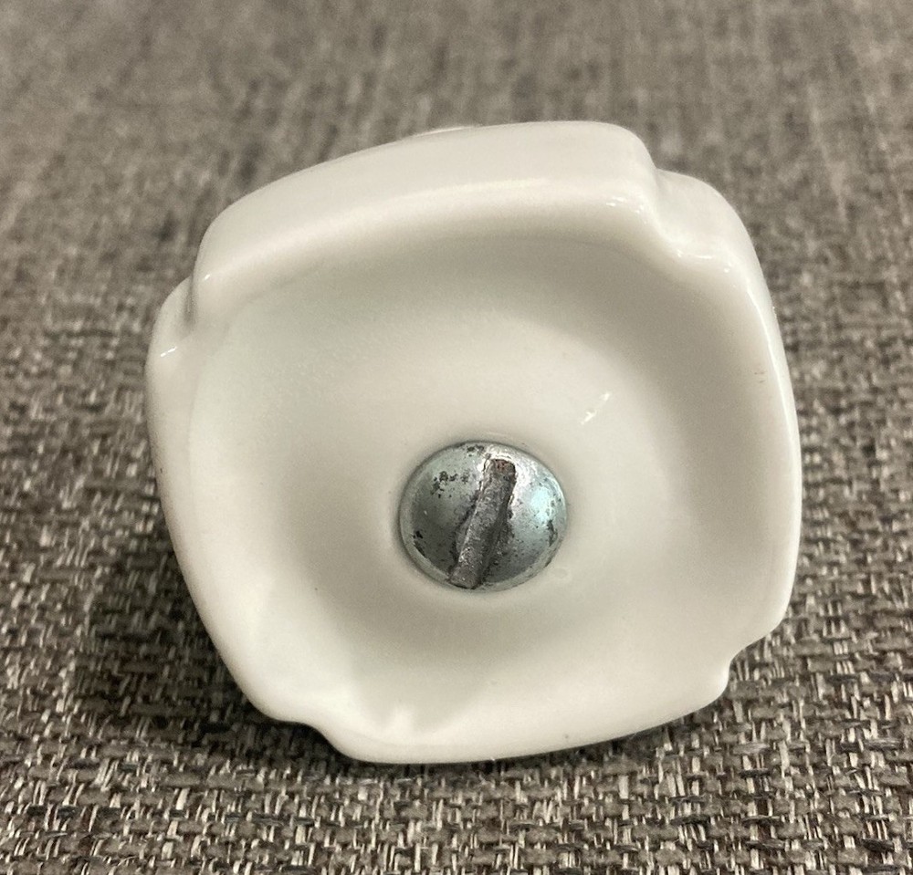 Antique Vtg White Porcelain Ceramic Drawer Knob Square Cabinet Pull Art Deco