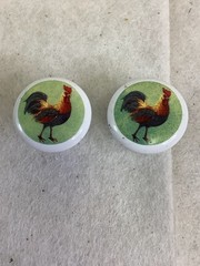 Rooster Ceramic Cabinet Drawer Pulls Set of 6 1 1/2 inches. Country Decor Motif