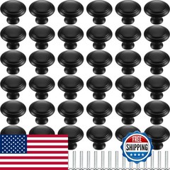 100 Pcs 1.18 Inch Round Cabinet Knobs Matte Black for Drawers