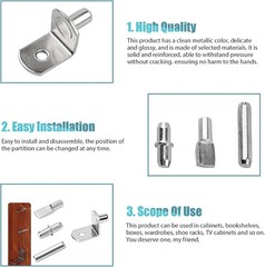 104 Pcs Shelf Pegs Kit, Upgraded Pins 4 Styles, 5mm & 1/4inch Silver