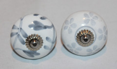 16 white & blue/gray 1.5″ ceramic drawer cabinet knobs pulls various designs lot