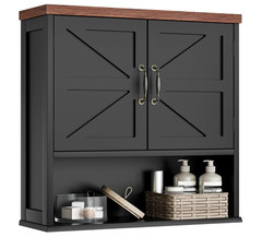 Gabinete de baño montado en pared negro con estante ajustable y almacenamiento