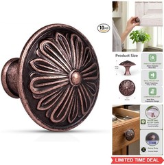 Cabinet Knobs 10 Pack Antique Copper 1.4 Inch Zinc Alloy Round Drawer Pulls