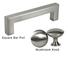 Square Bar Pull Handle or Mushroom Knob Kitchen Cabinet Hardware Brushed Nickel
