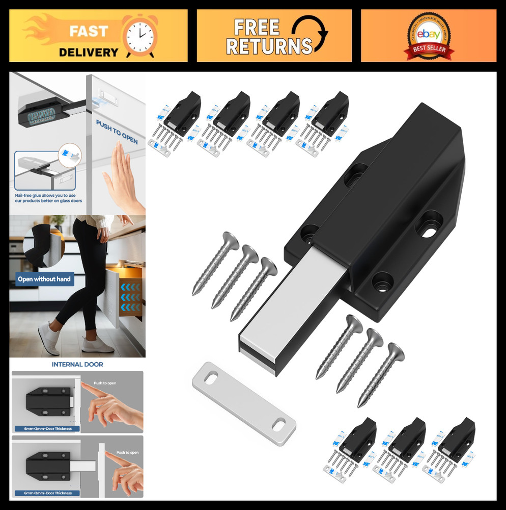 Heavy Duty Magnetic Push Latch – No Nail Installation, 8 Pack for Large Doors &