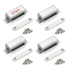 Cabinet Door Magnets, 60 Lbs Strong Magnetic Catch, Heavy Duty, 4 Pack, Silver.