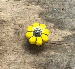 Set of 8 YELLOW ENAMEL PULL Drawer Cabinet Knob Porcelain Handle Screws Included