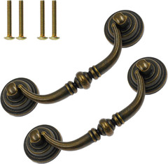 8PCS Antique Bronze Bail Drawer Pull Handles 3.5″ Hole Cabinet Dresser Hardware
