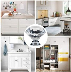 10Pcs Crystal Glass Cabinet Knob Diamond Shape 30mm Drawer Cupboard Handle Pulls