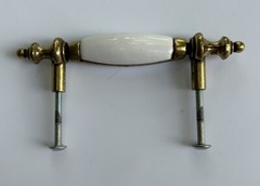 VTG Porcelain Ceramic and Brass Drawer Cabinet Pulls Handles 5” Long 3″