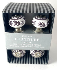 Ceramic Hand painted Cabinet Drawer Knobs Pulls Gray Black White Silver Set NEW