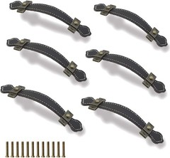 Durable 6.3″ Leather Furniture Pull Handles – Antique Black for Versatile Use