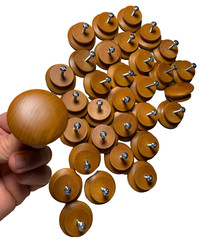 Set of 32: Wood Wooden Knobs Pulls Handles Natural Lacquered Round