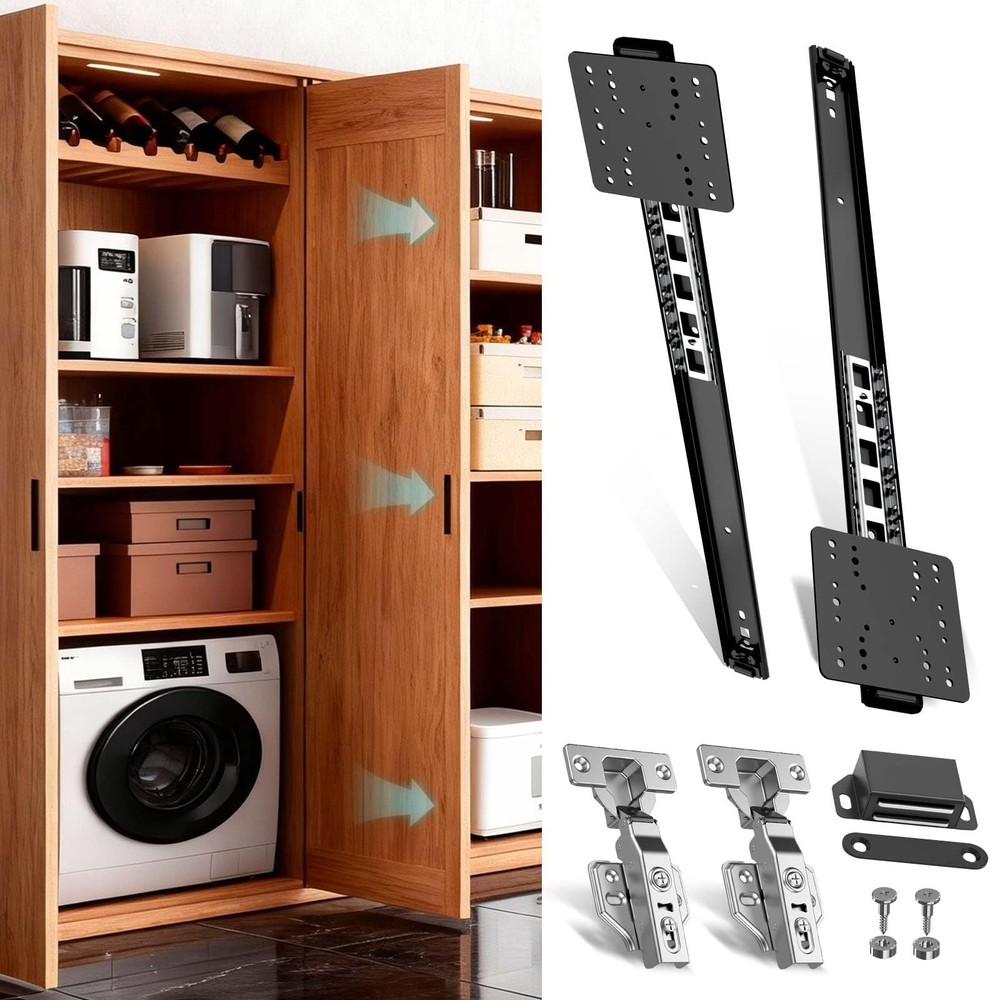 Mdkave 20inch Pocket Door Slides with Hinges,Pocket Cabinet 20inch, Black