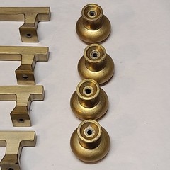 Lot of (8) Gold Square Brushed Satin Brass Cabinet Handles Pulls with (4) Knobs