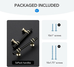 5 Pack Matte Black & Brushed Brass Cabinet Handles 3″ Hole Center T-Bar Pulls