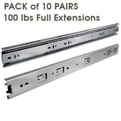 Full Extension Ball Bearing Drawer Slides 16″ Heavy Duty 100lbs – 10 Pairs Pack