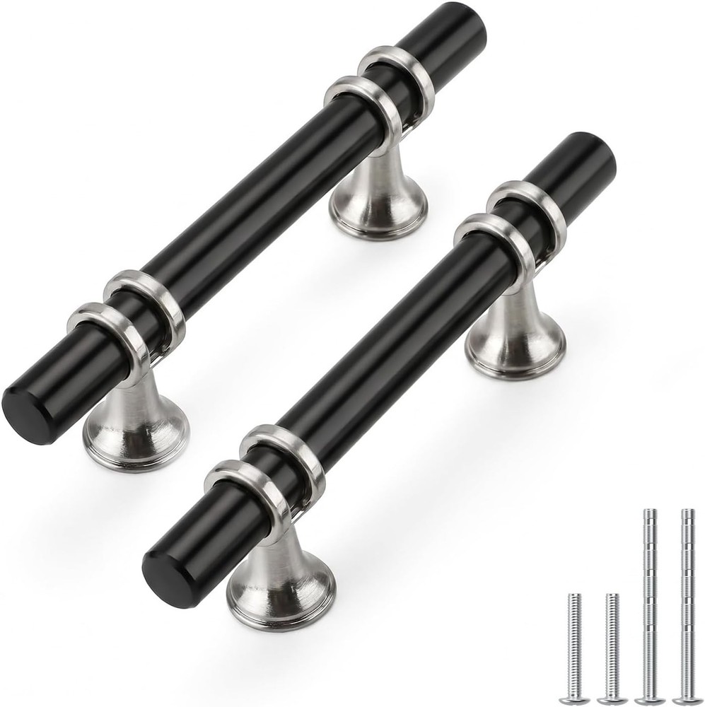 Rergy 10 Pack 3 Inch Black and Brushed Nickel Cabinet Pulls Heavy-Duty Kitche…