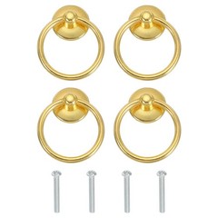 Single Hole Ring Pull 2.13×1.73″, 4 Pcs Handles with Screws, Gold Tone