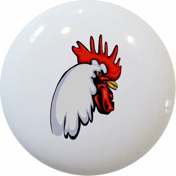 ROOSTER Head CABINET Dresser DRAWER Pull KNOB Ceramic