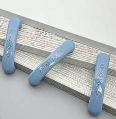 VTG Blue Porcelain Ceramic Cabinet Handles White Floral Kitchen Pull Drawer