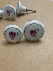 10 Vintage Porcelain Ceramic Drawer Cabinet Door Pull Knobs White Gold Pink Rose