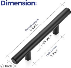 Set of 60 Elegant 5-Inch Matte Black Drawer Pulls with 3-Inch Hole Spacing