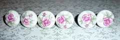 6 Vintage Shabby Chic White Ceramic W/Pink Roses Cabinet Drawer Knobs Pulls ##
