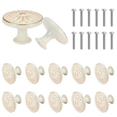 12PCS Antique Cabinet Knobs with Screws, Vintage Flower Pattern Ivory White