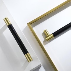 10 Pack丨5 Inch Black and Gold Kitchen Cabinet Pulls Handles Black Leather Dra…