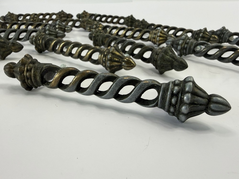 LOT 22 Vtg Crown Ends Twisted Metal Brass Color Drawer Pull Cabinet Handle 6″