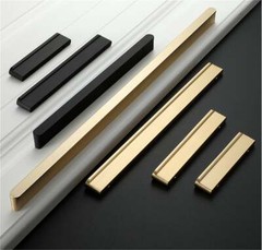 Brushed Brass Modern Wardrobe Closet Handles Black Drawer Pulls Cupboard Knobs