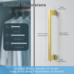 KNOBWELL 12 Pack Brushed Gold Cabinet Pulls 7-9/16″ (192mm)